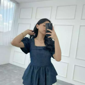 Domscorner - Yi young top - peplum - flare blouse - atasan denim