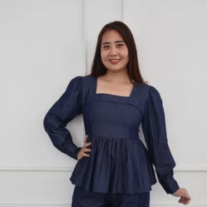 Longsleeve young blouse - lengan panjang - peplum - flare blouse - atasan denim