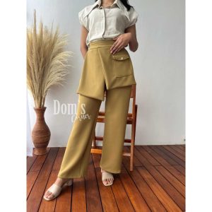 Domscorner - Callen obi pants - celana obi - celana panjang - celana kulot - cullote pants - celana cargo - celana kantong - office pants