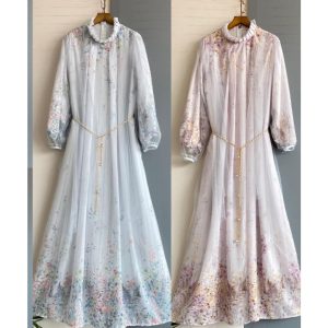 Domscorner - Aaira maxi dress - gamis - baju gaun pesta flower - tille full + brokat - puff sleeves - a line dress